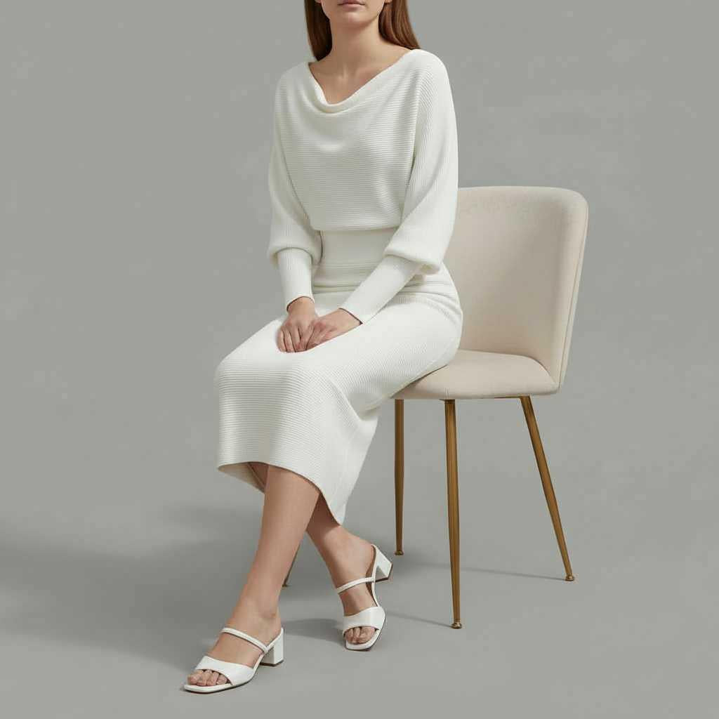 Elegant Midi Dress | Women's Dress with Drape Neckline