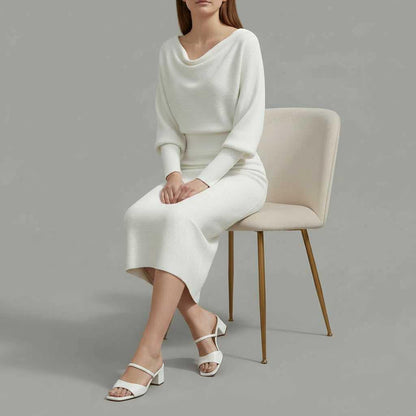 Elegant Midi Dress | Women's Dress with Drape Neckline