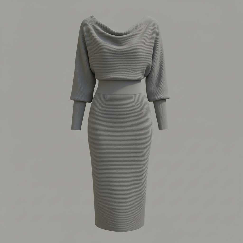 Elegant Midi Dress | Women's Dress with Drape Neckline