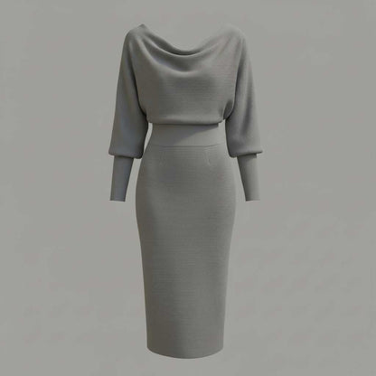Elegant Midi Dress | Women's Dress with Drape Neckline