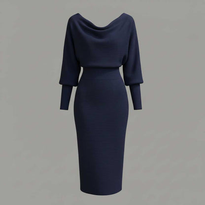 Elegant Midi Dress | Women's Dress with Drape Neckline
