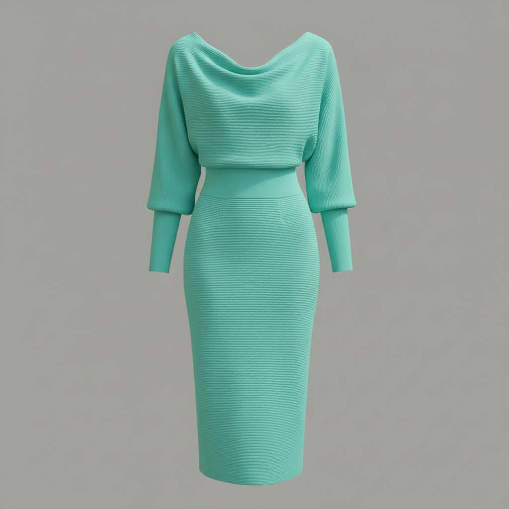 Elegant Midi Dress | Women's Dress with Drape Neckline