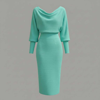 Elegant Midi Dress | Women's Dress with Drape Neckline