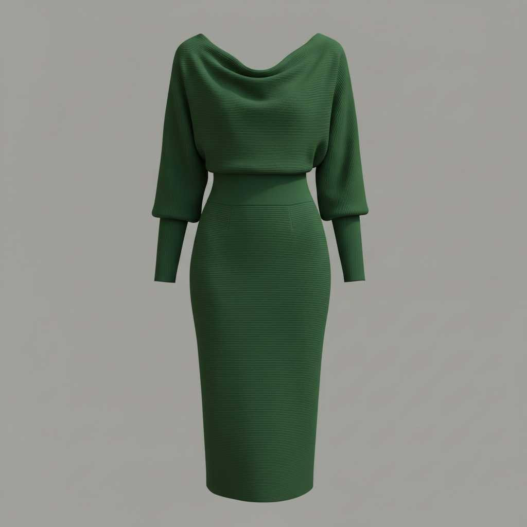 Elegant Midi Dress | Women's Dress with Drape Neckline