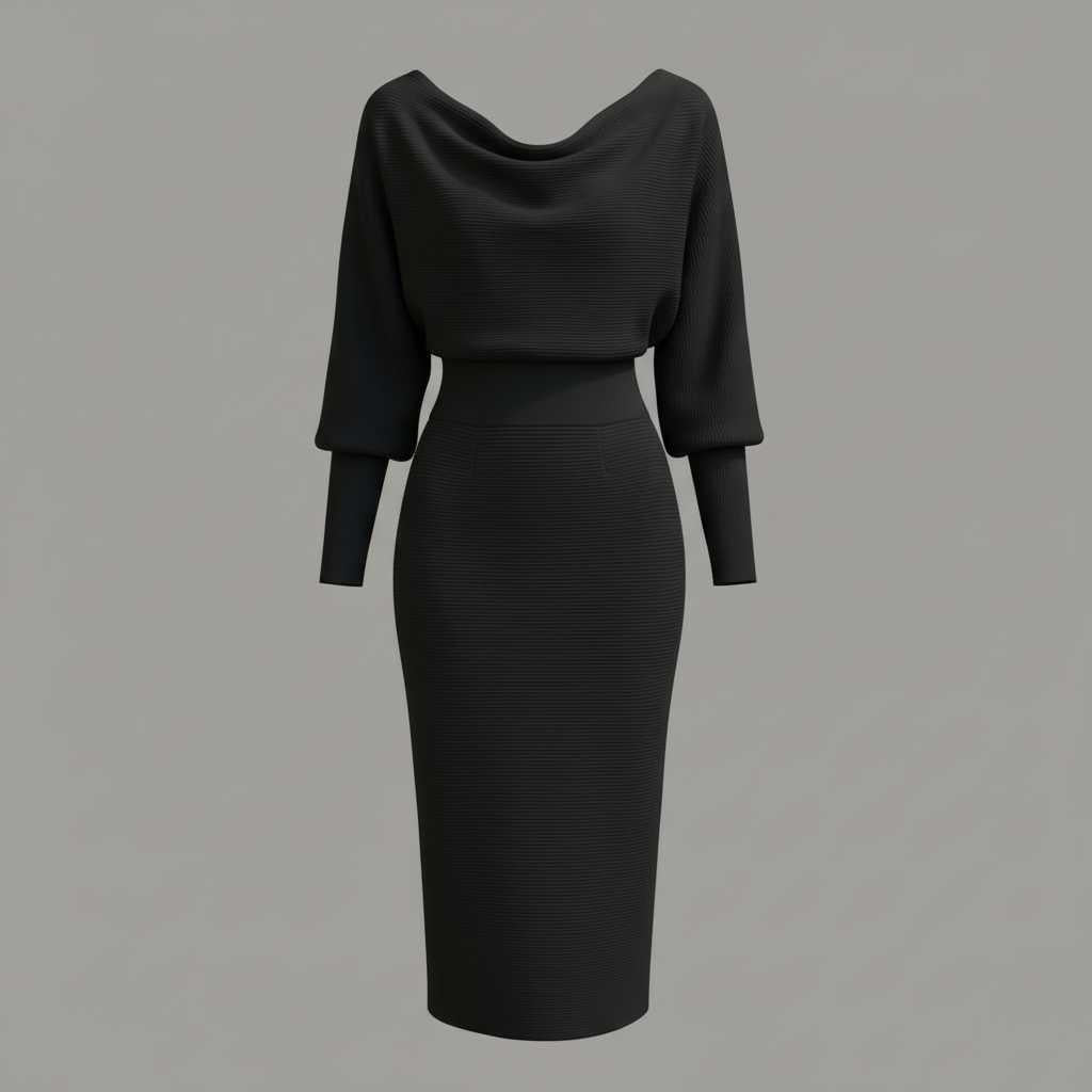 Elegant Midi Dress | Women's Dress with Drape Neckline