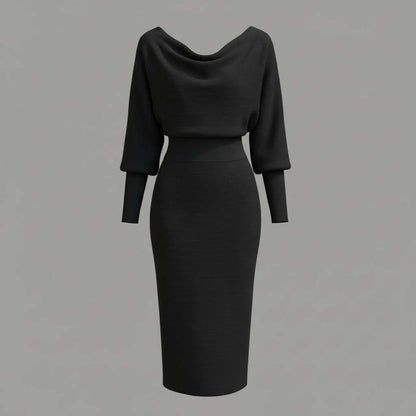 Elegant Midi Dress | Women's Dress with Drape Neckline