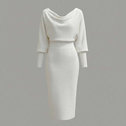 Elegant Midi Dress | Women's Dress with Drape Neckline