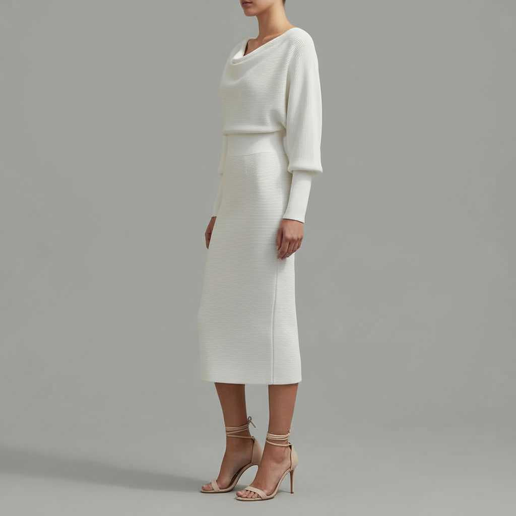 Elegant Midi Dress | Women's Dress with Drape Neckline