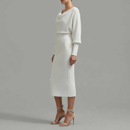 Elegant Midi Dress | Women's Dress with Drape Neckline