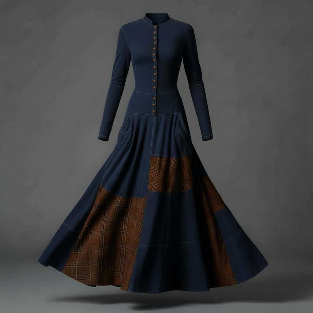 Fringilla | Vintage Plaid Suede Maxi Dress