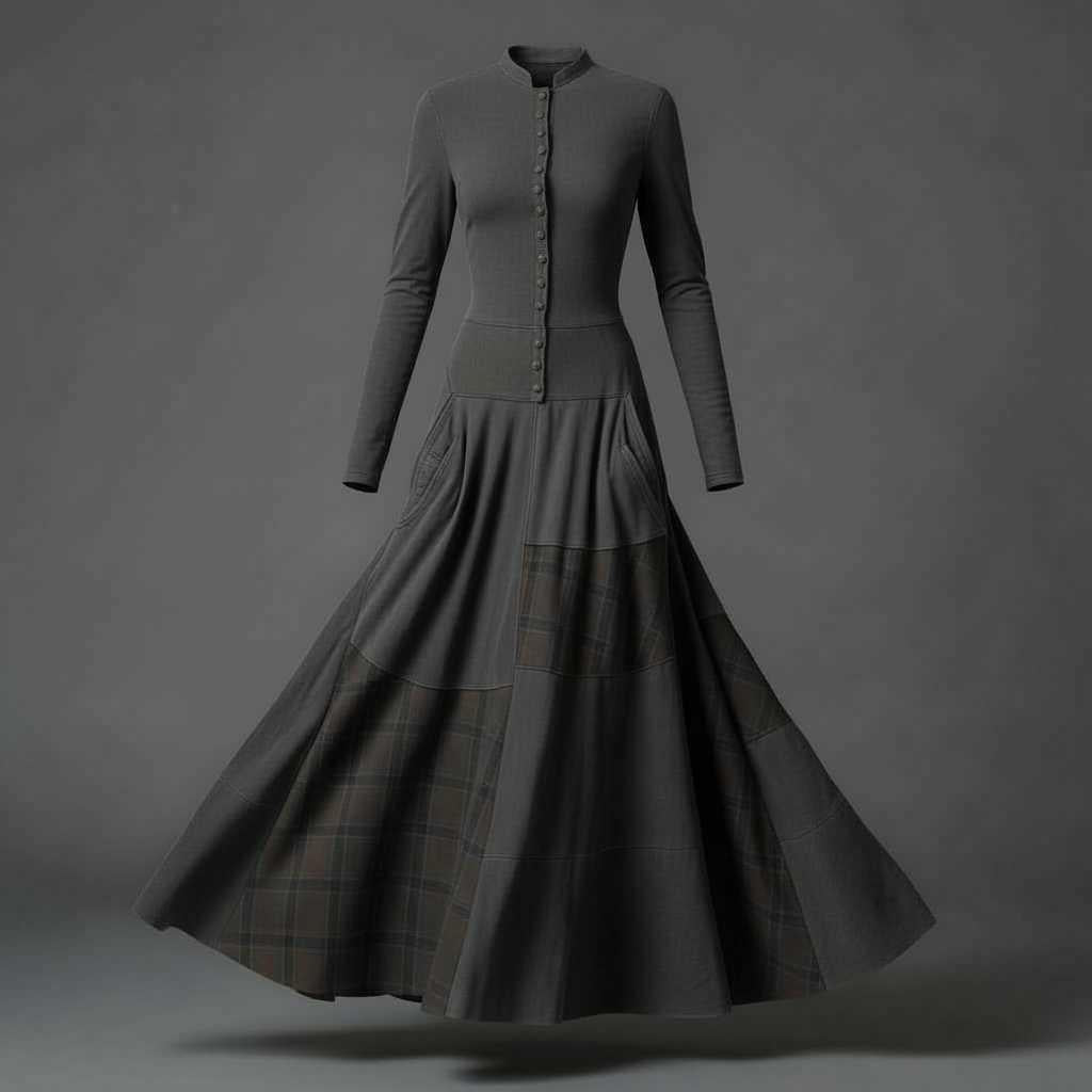 Fringilla | Vintage Plaid Suede Maxi Dress