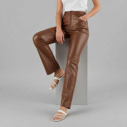 High Waist Black Leather Wide Leg Trousers | Women's Trousers