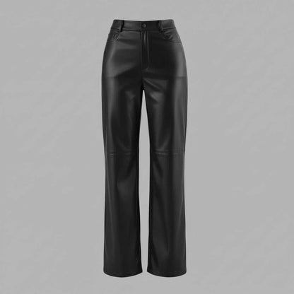 High Waist Black Leather Wide Leg Trousers | Women's Trousers