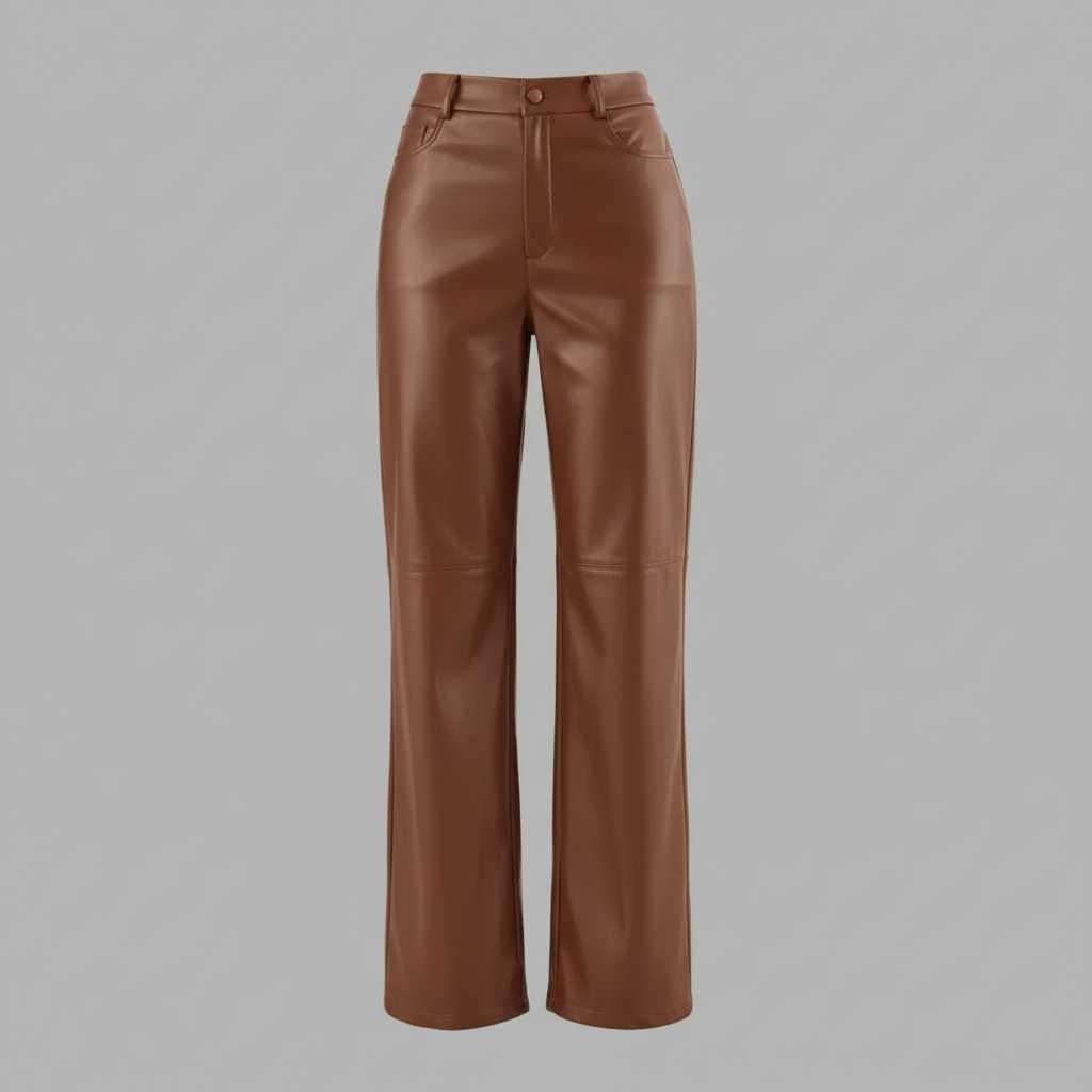 High Waist Black Leather Wide Leg Trousers | Women's Trousers