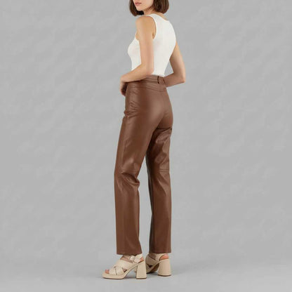 High Waist Black Leather Wide Leg Trousers | Women's Trousers