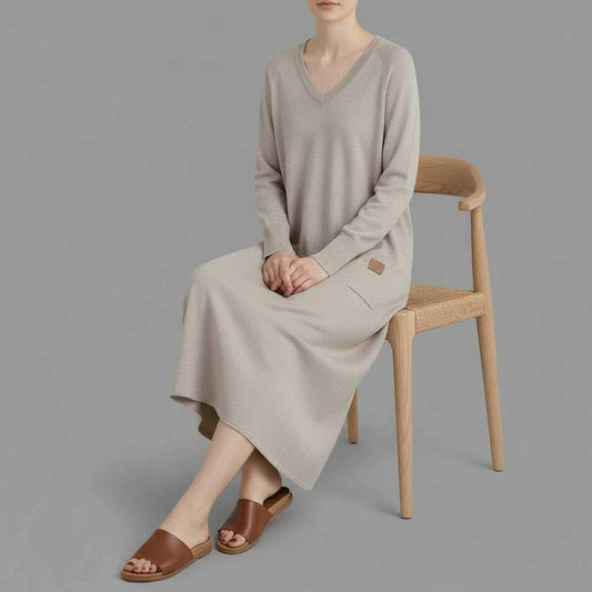 Kymari | Women's V-Neck Maxi Dress in Soft Knit Fabric