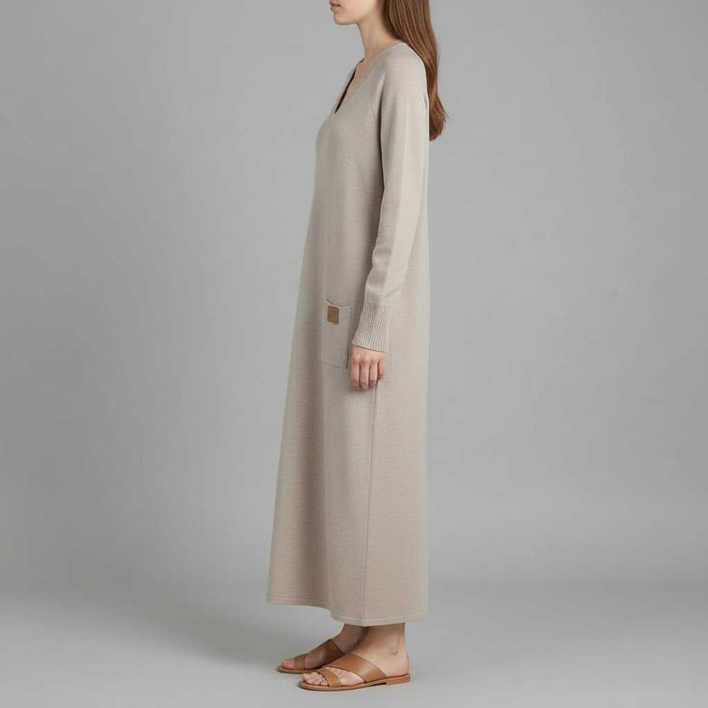 Kymari | Women's V-Neck Maxi Dress in Soft Knit Fabric