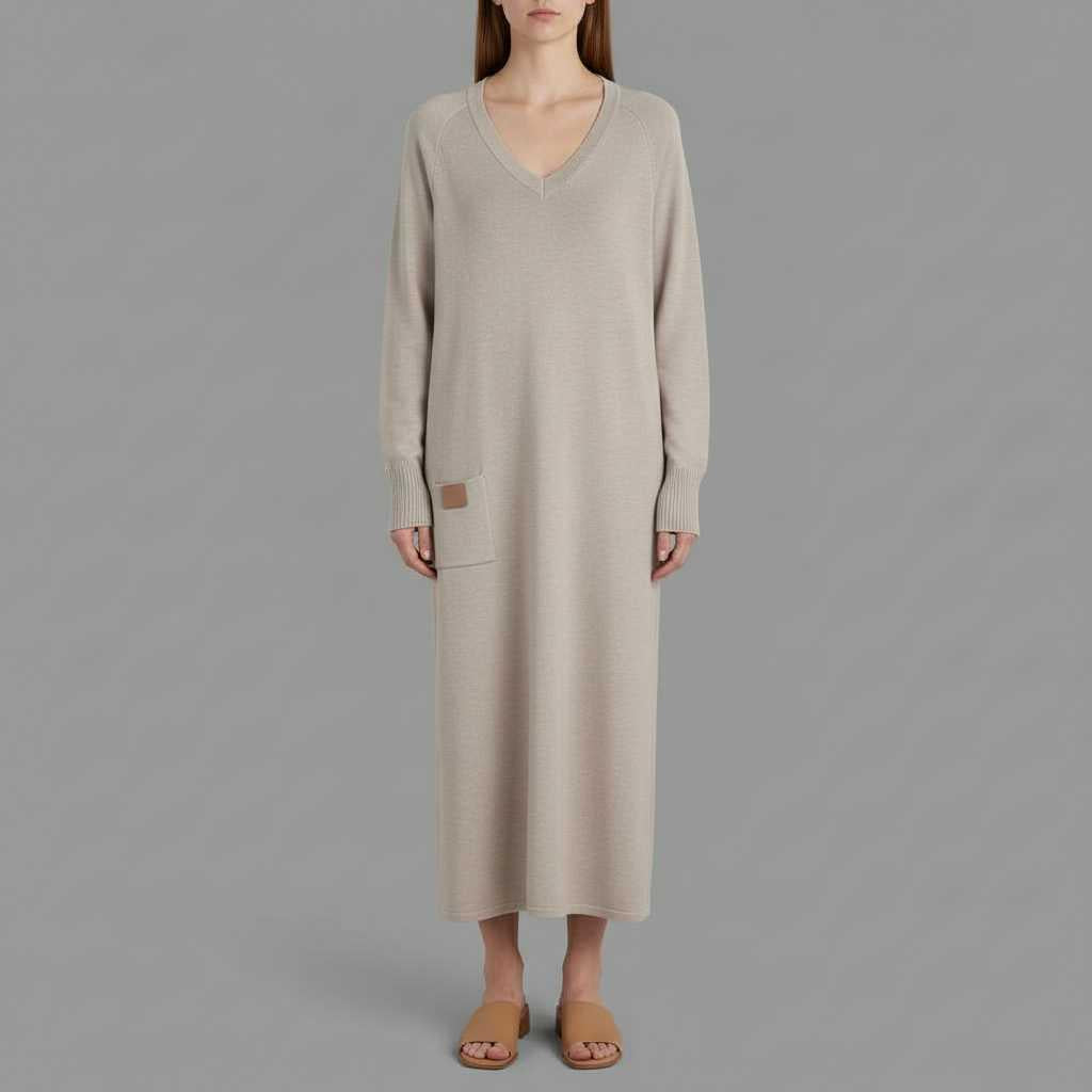 Kymari | Women's V-Neck Maxi Dress in Soft Knit Fabric