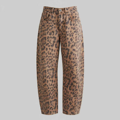Leopard Print Barrel Jeans | Women's Casual Denim