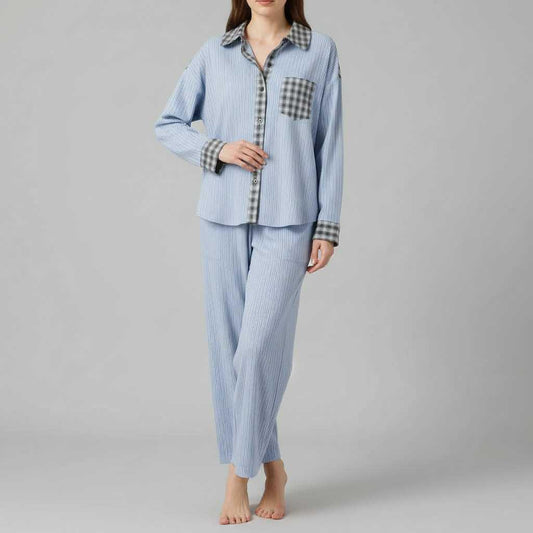 Women's Pajama Set | Long Sleeve Button-Front Shirt & Trousers