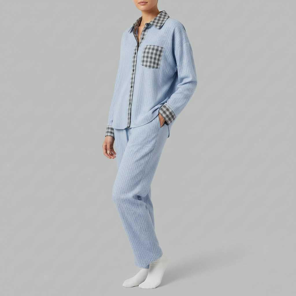 Women's Pajama Set | Long Sleeve Button-Front Shirt & Trousers