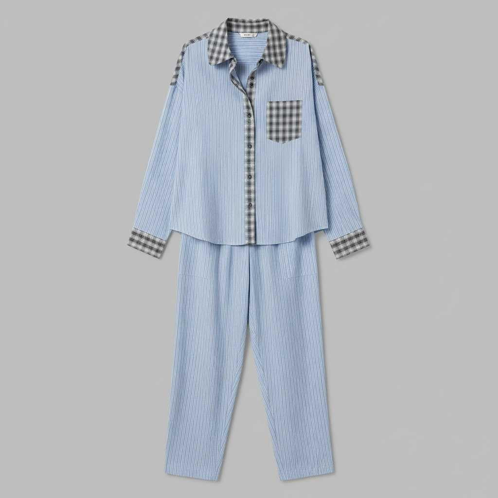 Women's Pajama Set | Long Sleeve Button-Front Shirt & Trousers